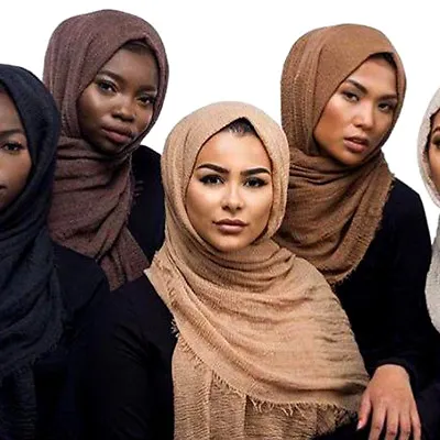 £2.99 • Buy New Crinkle Scarf Ladies Hijab Plain Maxi Headscarf Crimp Scarves Shawl Ruffle 