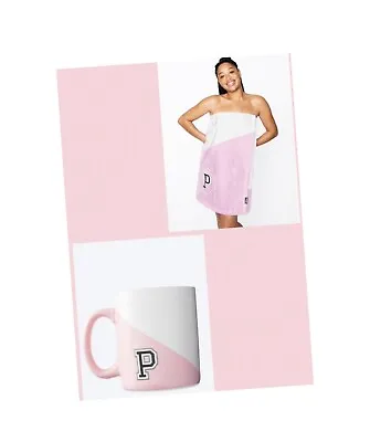 Victoria Secret Pink  MONOGRAM LOGO OVERSIZED COFFEE MUG & TOWEL • $50