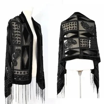 Elegant New Style Pure Black Flower Silk Burnout Velvet Shawl Scarf Wrap • $14.99