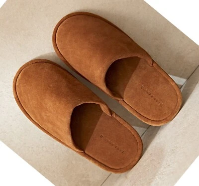 Zara Home Real Leather Brown Mule Slippers Chic Classic 37 6.5 1013/001 • $52.90