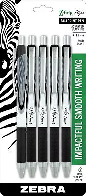 Zebra Pen Z-Grip Flight Retractable 5 Ballpoint Pens Bold Point 1.2mm Black Ink  • $11.69