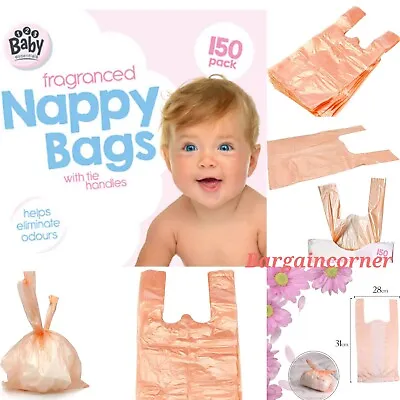 Nappy Bags With Tie Handle Fragranced Baby Nappies Wipe Sacks Nappy Disposal Bag • £28.98