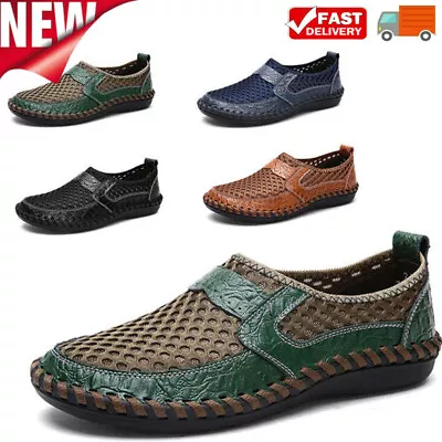 Mens Leather Casual Loafers Breathable Driving Moccasins Slip On Mesh Shoes Size • $23.70