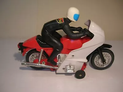 Vintage 1970s Battery Operated Racing Motorcycle & Rider Hong Kong Works !! • $29.99