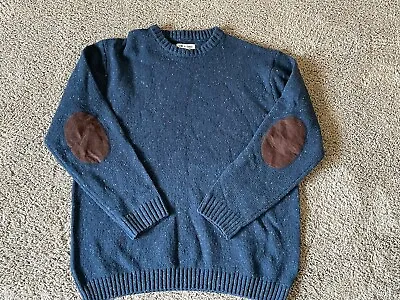 Line Of Trade Donegal Sweater Blue Elbow Patches Wool Blend Men's 2XL • $14.99