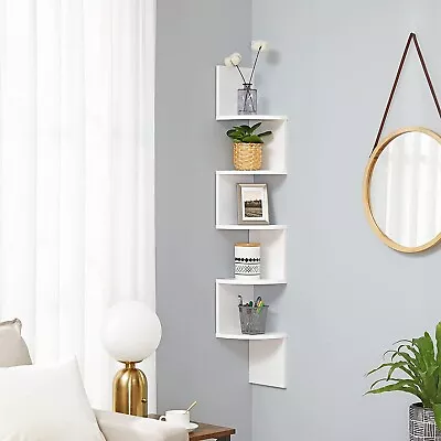 ✦ VASAGLE Corner Wall Mounted Shelf ✦ Floating Zigzag Bookshelf Office White • £21