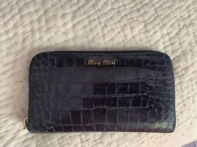 Authentic Miu Miu Croc Embossed Leather Navy Wallet • £40