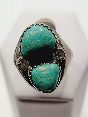 Vintage Sterling Native American Double Turquoise Ring Sz 8 11g • $4.14