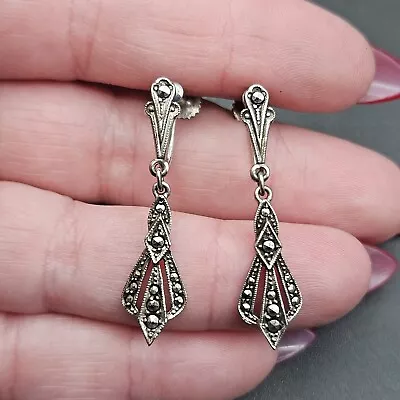 Antique 1930s Art Deco Marcasite Drop Earrings 3.4g • £4.99