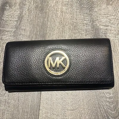 Michael Kors Fulton Long Continental Wallet Black Leather 3.75x7.5” • $38.99