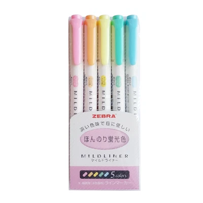 $30.69 • Buy Zebra Mildliner Highlighter Dual Tip Soft Color Pastel WKT7-5C | 5 Colour Pen