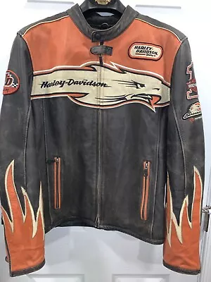 Harley Davidson Screamin Eagle  Victory Lap Mens Large Distressed Leather Jacket • $325