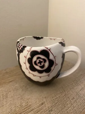 Anthropologie Floral Coffee Mug Black Purple Flowers Ceramic Cup Morrocan • $14