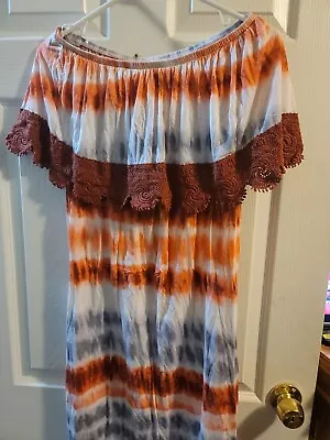 Voom By Joy Han Dress Summer. Off The Shoulder. Size Medium. Tie Dye. Stretchy!  • $16.99