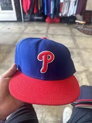 VINTAGE Philadelphia Phillies New Era 59FIFTY Fitted Hat-Blu/Rd 7 1/2 • $22.90