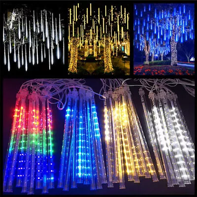 Solar LED Meteor Shower Lights Fairy String Light Falling Rain Tree Garden Xmas • £30.77