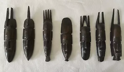 7 Vintage African Hand Carved Ebony Wall Masks From Gabon Ca. 11  Ea • $75