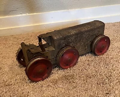 Louis Marx & Co Antique Metal Mechanical Windup Triple Axle Tractor Toy Works • $38.25