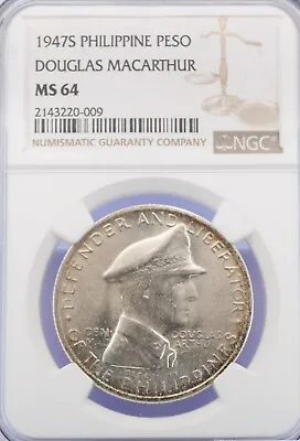 1947-S Philippine 1 Peso MS64 Douglas MacArthur (L0346) • $275