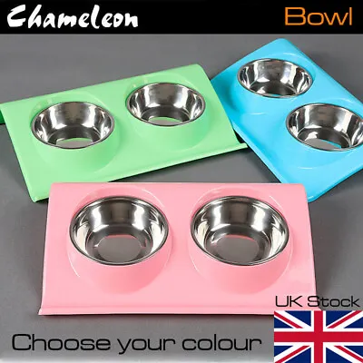 £8.25 • Buy LGE Raised Twin Dog/Puppy/Cat Wet & Dry Feeding Bowl Stand Food/Water +Drip Tray