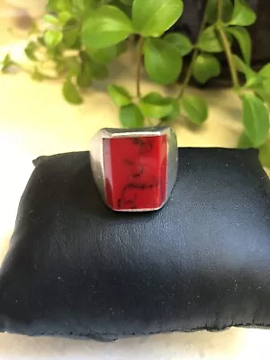 Vintage Sterling Silver Heavy Mens Ring With Red Jasper  Size10  14.2g  Mexico • $40