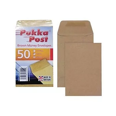 Pukka Post Brown Plain Self Seal Dinner Money Envelopes 100 X 62mm (Pack Of 100) • £3.99