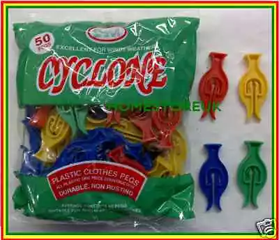 Cyclone Plastic Clothes Pegs Push On Washing Line Durable Non Rusting 50 Pack • £4.59