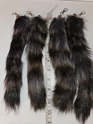 DYED Raccoon Tail On Key Ring & Chain Real Raccoon Fur 11.5   Long PURPLE TINT • $5