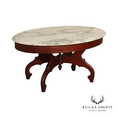 Victorian Furniture Carved Mahogany Marble Top Coffee Table • $795