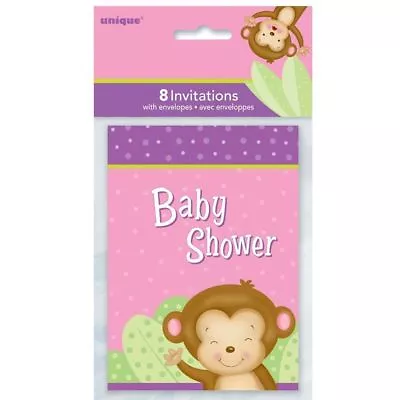 BABY GIRL MONKEY INVITATIONS (8)  Shower Party Supplies Stationery Invites Card • $3.75