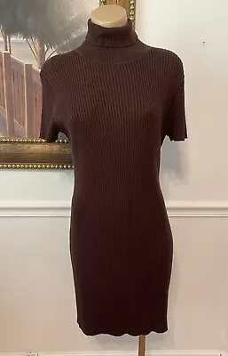 MODA INTERNATIONAL Ribbed Short Sleeveless Brown Turtleneck Sweater Dress Sz L • $24