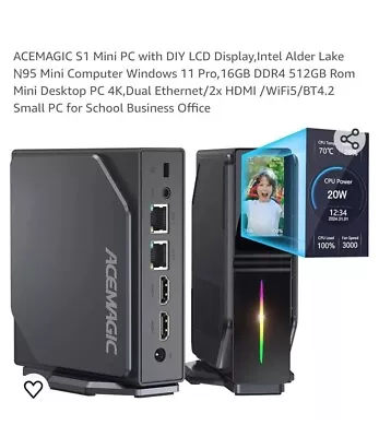 ACEMAGIC S1 Mini PC With DIY LCD Display16GB DDR4 512GB Rom Mini Desktop • £175.95