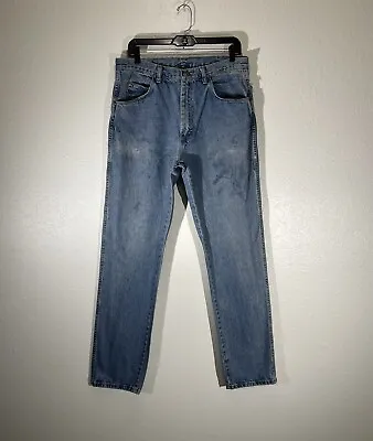 Vintage Wrangler Jeans Blue Denim Straight Leg Distressed Destroyed Mens 32x32 • $11.21