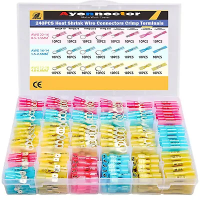 240pcs Waterproof  Wire Connectors Heat Shrink Marine Automotive Terminals Kit • $19.94