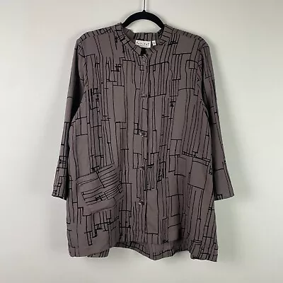 Habitat Clothes To Live In Blouse Size L Button Up Shirt Pocket Lagenlook Gray • $34.95