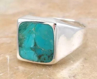 HIGH POLISH .925 STERLING SILVER MEN'S TURQUOISE RING Size 11 Style# R3313 • $35.09