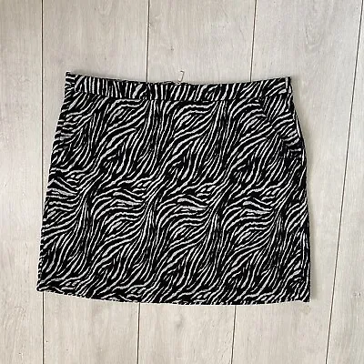 Next Zebra Print Mini Skirt UK 12 Pockets VGC Black White Monochrome Pre-loved • £9.99