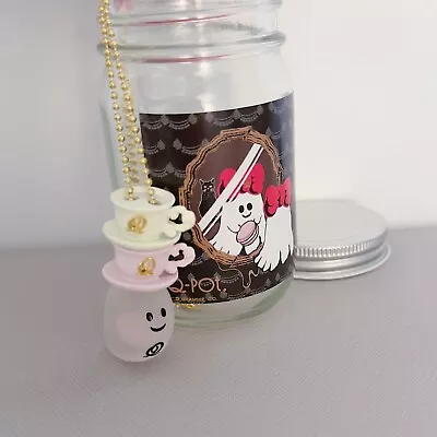 Q-Pot Pink Strawberry Macaron Trick Ghost Tea Time Necklace Set Tea Cup Charms • $145