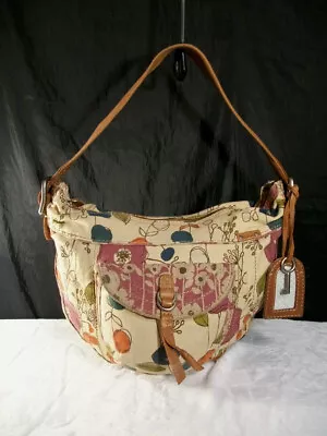 Fossil Vintage Floral Premium Canvas & Leather Cargo Hobo Shoulder Tote Bag • $19.95