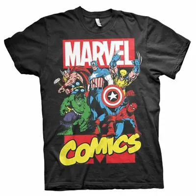 £8.95 • Buy Mens Marvel Comics Superheroes Black T-shirt - Crew Neck Retro Movie Tee