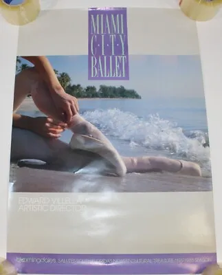 Vintage Miami City Ballet Edward Villella Beach Ballerina Poster 80s 90s 1986 • $95