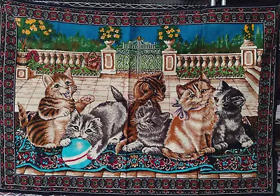 Vintage Cat Kittens On Wall Tapestry Rug Wall Hanging 56 X39  NICE • $72.99