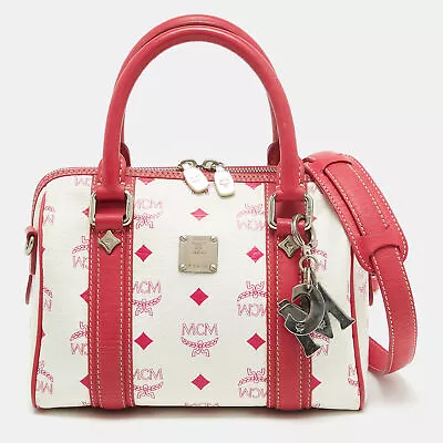 MCM Pink/White Visetos Coated Canvas And Leather Charm Boston Bag • $243.60