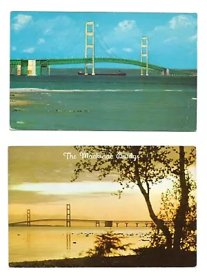 2 Mackinac Bridge MI Postcards Michigan Mackinaw City Vintage • $2.29