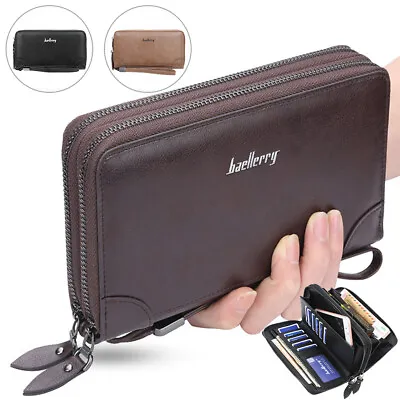 Men's Long Wallet Credit Card Holder Purse Large Capacity Leather Clutch Handbag • $11.48