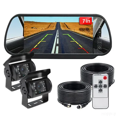 Touch Button 7 Inch Car Monitor Rear View Mirror 2x Backup Camera 12-24v Trailer • $76.99