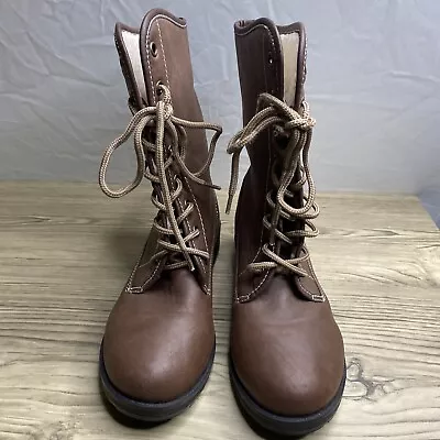 Madden Girl Lace Up Brown Combat Boots Womens Size 6 Faux Leather • $14.95