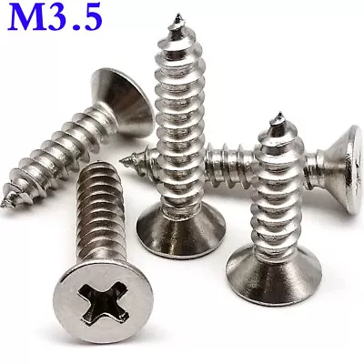 M3.5 Stainless Steel Phillips Flat Countersunk Head Wood Screws Tapping Screws • $14.54