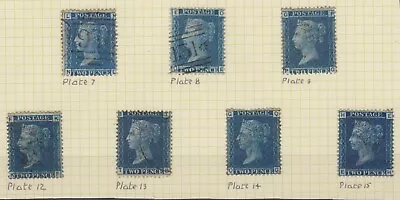 GB QV 1862 2d Blue Plate Collection Of 7 SG46 Plates 7/8/9/12/13/14/15 FU BP9533 • £42.50