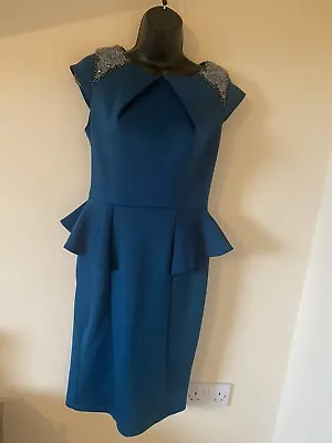 £5 • Buy Dorothy Perkins Green Peplum Dress Size 8 Beaded Shoulders